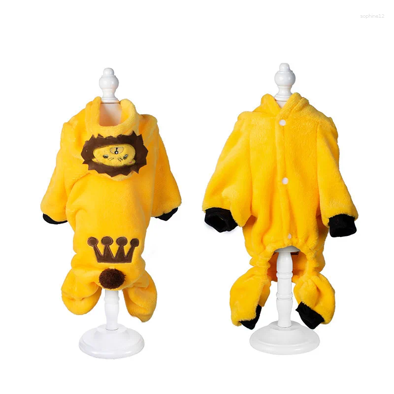 Dog Apparel Clothes Crown Lion Pajamas Are Cool And Domineering Printed Pattern Beautiful Details With Velvet Warm Cold De