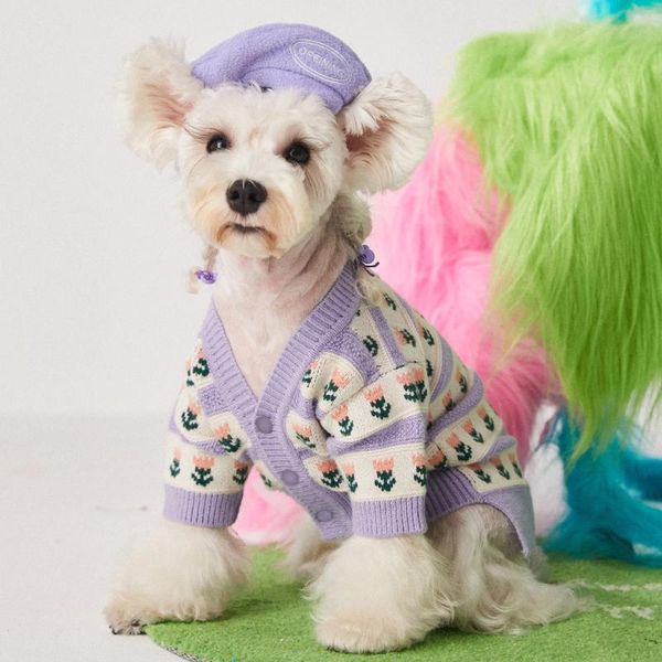 Vêtements de vêtements pour chiens pour petits chiens gilr mode violet fleur schnauzer bichon en peluche de Noël en peluche