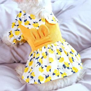 Vêtements de vêtements pour chiens petite robe en boulet en boucle de fleur jaune pour petit chiot chat pour animaux de compagnie toute saison jupe costume mignonne