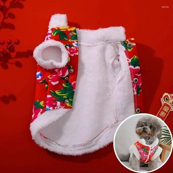 Vêtements pour chiens Vêtements Nord-Est Big Flower Pet Veste rembourrée en coton Cat Tang Costume de Noël en peluche Année chaude Gilet