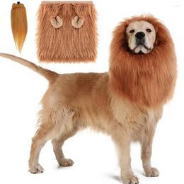 Vêtements de vêtements pour chiens Costume de crinière de lion de fausse fourrure douce avec circonférence de tête réglable pour chiens d'anniversaire d'hélice Halloween pour animaux de compagnie