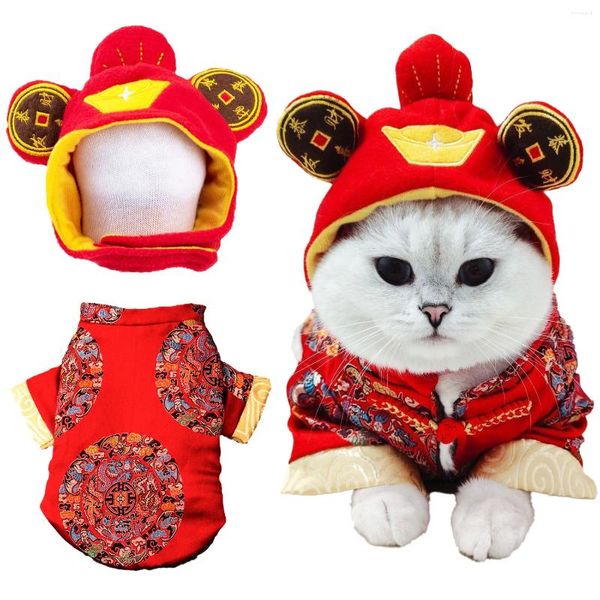 Ropa de vestimenta de perros cálida en otoño e invierno año chino festivo dios de riqueza hombe estampado traje de gato ropa al por mayor
