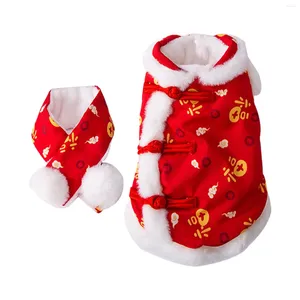 Vêtements pour chiens Vêtements avec une écharpe Costume pour animaux de compagnie Manteau chaud d'hiver Cheongsam pour cadeaux de vacances Fête à thème Année chinoise