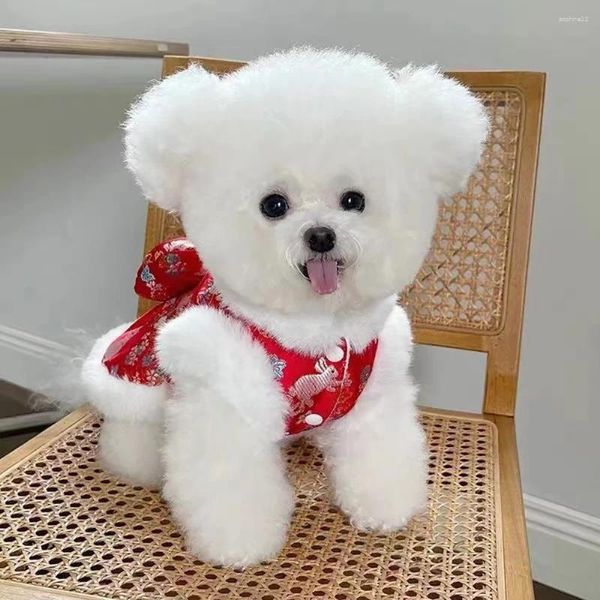Vêtements pour chiens Vêtements Automne et hiver Peluche Année Tang Robe Teddy Bear Cat Petit manteau de traction