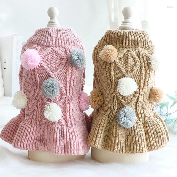 Vêtements pour chien Vêtements d'automne chat princesse chouchure robe mignonne mignon café café rose rose en laine en tricot moulé de laine de laine