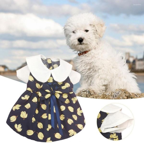 Chien vêtements vêtements robe approvisionnement extérieur animal de compagnie fleur impression poupée collier bouton fermeture avec nœud pince à deux pattes