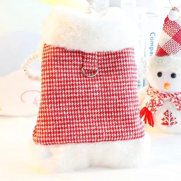 Vêtements pour chiens vêtements avec col de fourrure automne et hiver manteau laine Plaid chat gilet Traction petit Teddy animal chiot vêtements