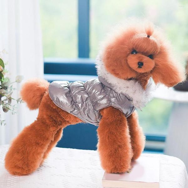 Vêtements pour chiens manteau coton couleur unie capuche à deux pattes chiot doudoune avec anneau de remorquage facile à porter lavable chandail de chat résistant au froid