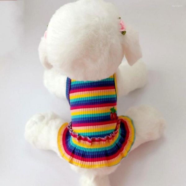 Ropa para perros Ropa a rayas de color Pequeño vestido de princesa dulce Primavera y verano Falda de gato Transpirable Linda Cereza Bonita Mascota