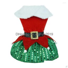 Hundebekleidung Colorblock Haustierkleid Festlicher Weihnachtsmann Up Rock Funkelnder Paillettensaum Bequeme Kleidung für Weihnachten Urlaub Drop De Dhndo