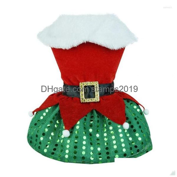 Vêtements pour chiens Colorblock Robe pour animaux de compagnie Fête Père Noël Jupe Jupe à paillettes scintillantes Vêtements confortables pour les vacances de Noël Drop de Dhndo