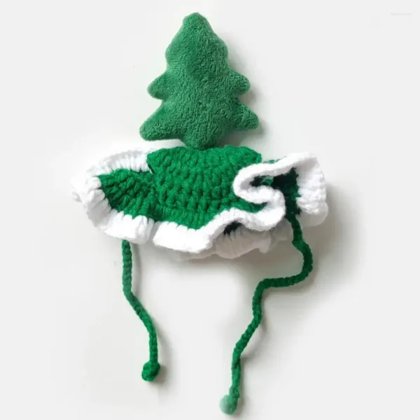 Ropa de perro cómoda gorro de mascotas de gato hecho a mano Cat sombreros de Navidad acogedor diseño de árbol de Navidad Vestido de invierno para otoño al aire libre