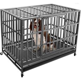 Appareils pour chiens confote 47 pouces de cage de cage en métal fort de cage en métal fort pour chiens moyens et grands avec quatre roues verrouillables
