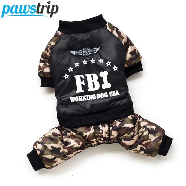 Vêtements de chien Cool FBI Vêtements pour animaux de compagnie Épaississement global Chiot Combinaison Costume Chaud Vêtements d'hiver pour garçons Chiens Ropa Para Perros 231128