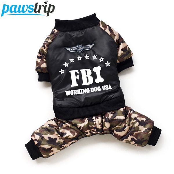 Vêtements pour chiens Cool FBI Vêtements pour chiens de compagnie Épaississement global Chien Chiot Combinaison Costume Chaud Vêtements d'hiver pour garçons Chiens Ropa Para Perros 230908