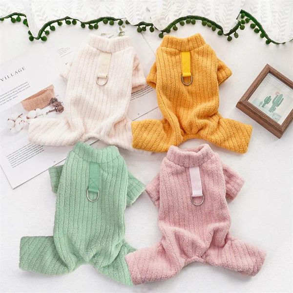 Ropa para perros Coral Pequeños Perros Pijamas Color Sólido Monos Suaves Para Chihuahua Invierno Cálido Cachorro Mono Gato Abrigo Japonés Estilo Coreano