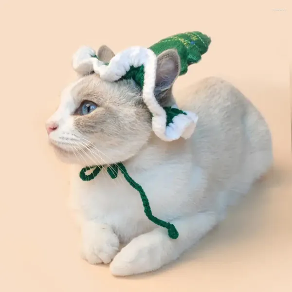 Ropa para perros cosplay gorro de mascota lana hecha a mano gato tejido sombreros de Navidad acogedor diseño de árbol de Navidad