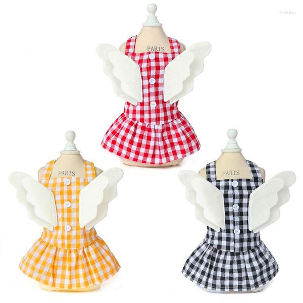 Vêtements pour chiens Coton Plaid Robes pour animaux de compagnie pour petits chiens Chats Été Angel Vêtements Yorkies Shih Tzu Vêtements Chiot Chat Robe Costume Costume