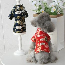 Vêtements pour chiens, costume Tang en coton, chemise douce, style chinois, vêtements respirants, motif Dragon/nuage de bon augure