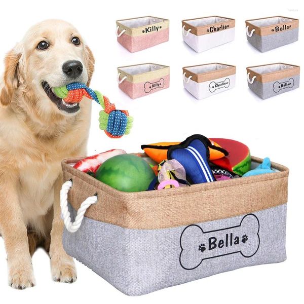 Ropa para perros Canasta de almacenamiento de juguetes personalizada Caja de gato personalizada Bolsa de lona Bolsa de lona Nombre de impresión gratis Cestas plegables para juguetes Suministros de ropa