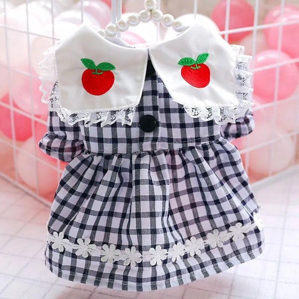 Vêtements de chien Vêtements de pomme mignons pour chiens Summer Girl Boy Pet Refroidissement Party Tenue de mariage Chemise avec dentelle à carreaux Chat Chihuahua Caniche