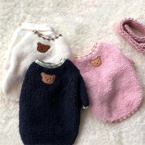 Vêtements pour chiens mignon ours imprimé vêtements de compagnie plus velours chat t-shirt chiens manteau flanelle à deux pattes hiver