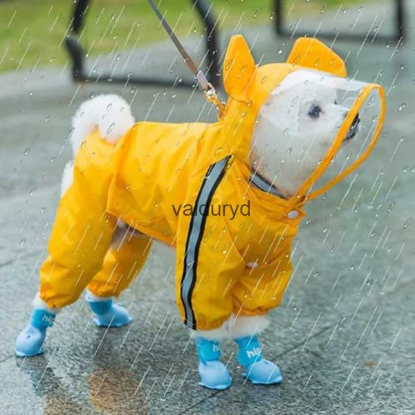Vêtements pour chiens Mignon ours forme chien imperméable chiot pluie et couverture complète du corps avec chapeau réfléchissant double couche imperméable chien à capuche Cloakvaiduryd