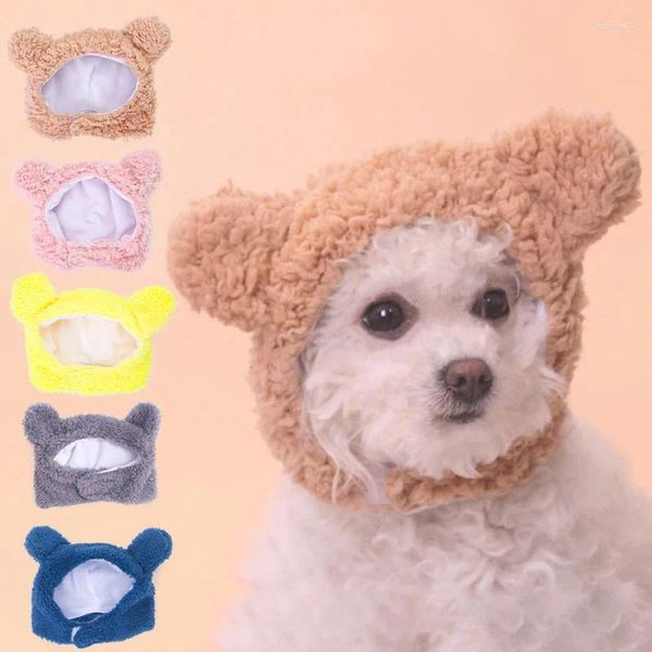Ropa para perros Lindo oso en forma de sombrero para protección Orejas de mascotas Cubiertas Cómodas Ropa de cabeza Invierno Cálido Accesorios de disfraces Suministros para gatos