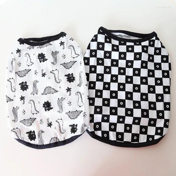 Ropa para perros lindo negro a cuadros blanco estampado para mascota ropa de verano xs-2xl bull bull elástica camisetas chalecos