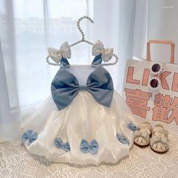 Vêtements de chien mignon arc bleu robe suspendue vêtements de animal de compagnie de mode de mariage princesse pour petit chihuahua mince jupe d'été mince