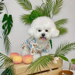 Vêtements de chien mignon bleu imprimé vêtements dessin animé ours chiens chemise pour chiot tenues de mode manteaux d'automne Chihuahua Yorkshire Costume