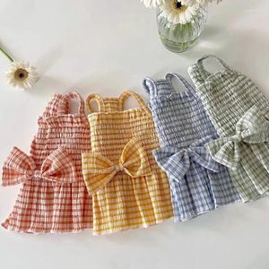 Hondenkleding schattig boog plaid huisdier prinses jurk zomer dunne slinger puppy kattenkleding bichon yorkshire teddy klein