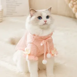 Vêtements de chien Pull de chat mignon avec des balles en peluche hiver chaud vêtements sans poils sweat-shirt en polaire douce pour petit chiot chaton costume d'animal de compagnie