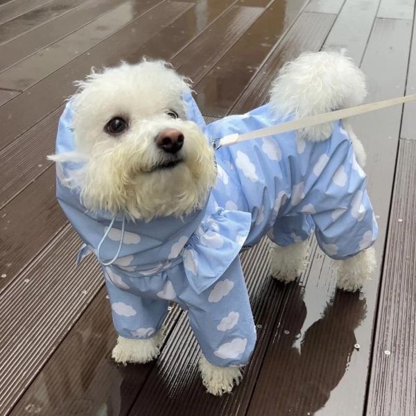 Ropa para perros Nubes lindas Amor Impermeable TPU Espesado Impermeable Todo incluido Poncho de lluvia Mascota Cachorro con capucha Abrigo de cuatro patas Ropa