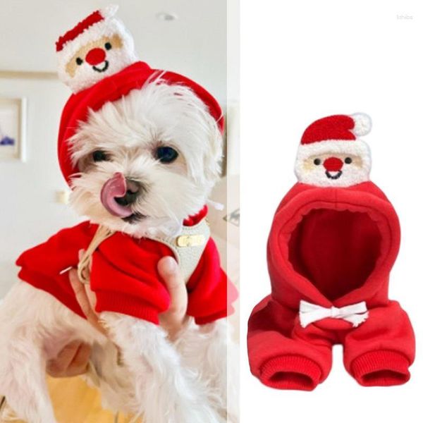 Ropa para perros Abrigo lindo con sombrero Perros Sudadera con capucha Hombre viejo rojo en ropa de invierno para mascotas para cachorros Pequeño Mediano Grande