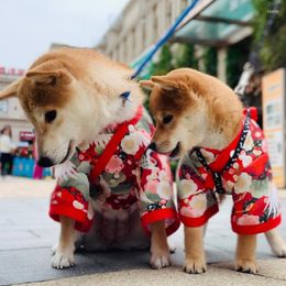 Hondenkleding Leuke creatieve kat huisdier kleding Japanse stijl bloem bedrukte bowknot kimono lente herfst jurk kostuumbenodigdheden