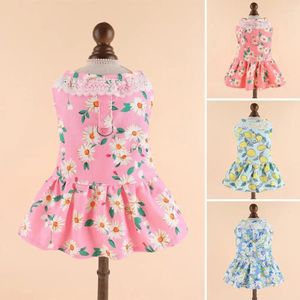 Hondenkleding schattige jurk voor vrouwelijke zomer huisdier kat puppy bloemen prinses rok borst riemriem bloemendecoratie kleine honden