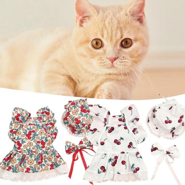 Vêtements pour chiens Mignon Floral Pet Robe Ensemble Confortable Comprend Harnais Chapeau Noeud Papillon Parfait Costumes Trois Pièces Pour Les Anniversaires Occasions Spéciales