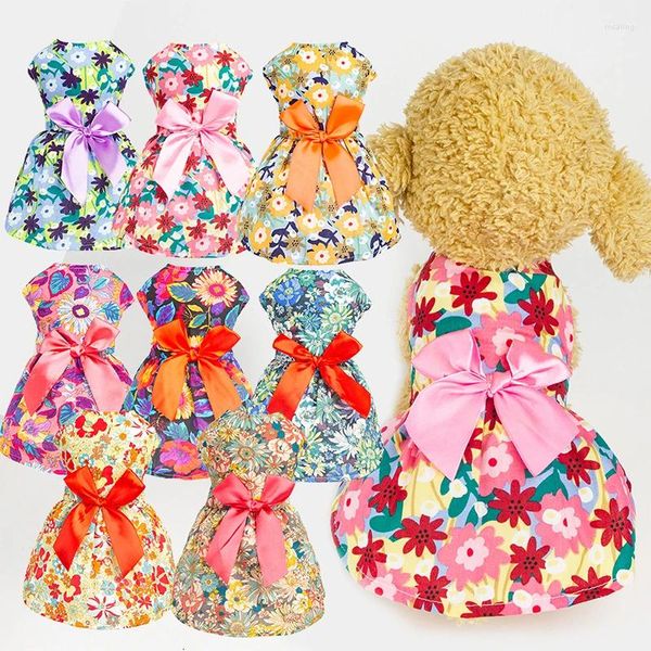 Ropa para perros lindo vestido de princesa floral para chihuahua arco de navidad mascota elegante cachorro falda sin mangas ropa perros pequeños