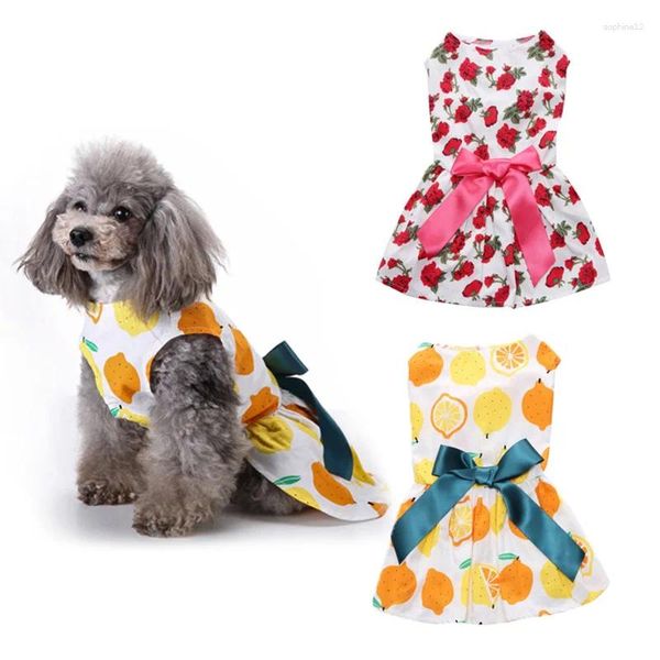 Vêtements pour chiens Mignon Fruit Ruban Bow Robe Vêtements Confortable Chemise Sans Manches Pet Plage Princesse Fête Chiot Jupe