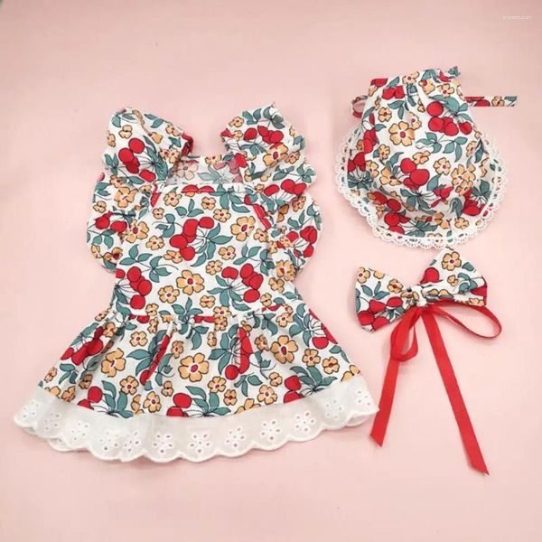 Ropa para perros Sombreros lindos Vestido floral para mascotas Conjunto con arnés Pajarita para perros pequeños Ocasiones especiales Cumpleaños Verano Mujer