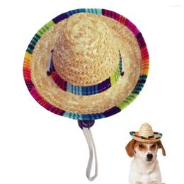 Hondenkleding Schattige Mini Puppy Kat Stro Geweven Zonnehoed Cap Mexicaanse Sombrero Dierbenodigdheden