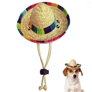 Vêtements pour chiens Mignon Mini Chiot Chat Paille Tissé Chapeau De Soleil Casquette Mexicaine Sombrero Fournitures Pour Animaux De Compagnie Style Hawaïen Accessoires Chiens Casquettes