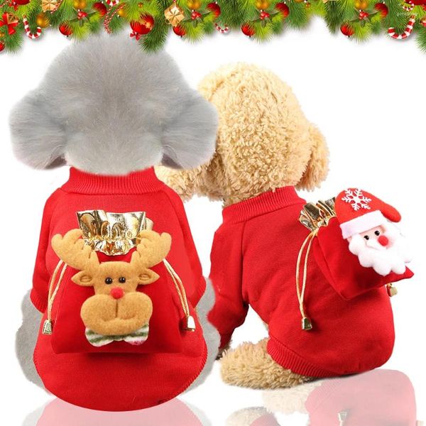 Vêtements de chien mignon chat chat chanceux sac Elk Pocket Christmas Pull