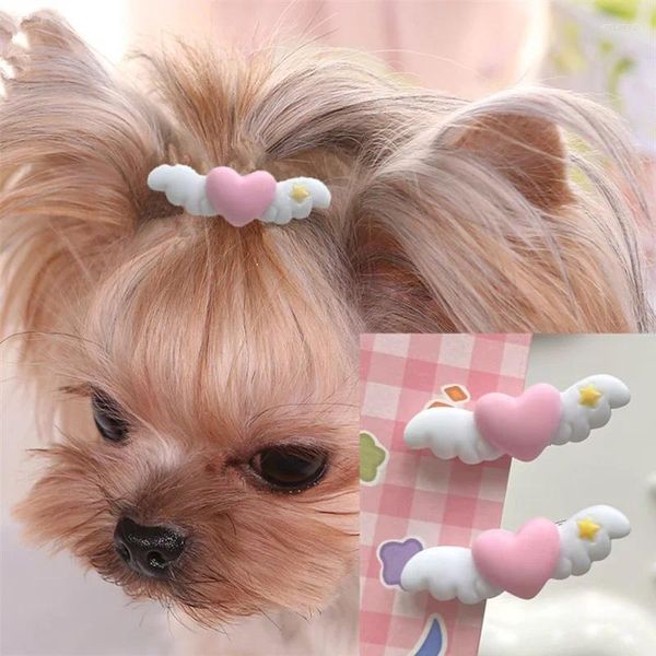 Vêtements de chien mignon cœurs de compagnie wings épingles à cheveux Clips de cheveux chiot chat en peluche décor barrette accessoires pour les petits chiens