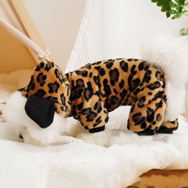 Vêtements de chien mignon combinaison pour animaux de compagnie avec chapeau d'oreille vêtements à la mode imprimé léopard chaleur d'hiver en peluche pour la météo