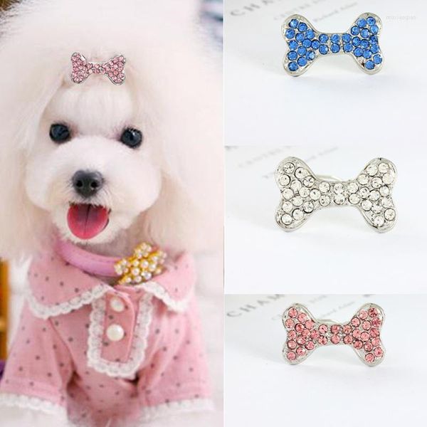 Ropa para perros Linda mascota encantadora hueso Rhinestone horquillas arcos clips para el cabello para perros cachorros gato yorkie teddy decoración suministros