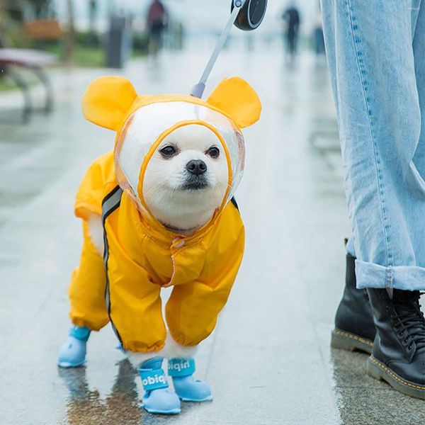 Ropa para perros, chubasquero bonito para mascotas, cuerpo cubierto con capucha, tira de luz nocturna reflectante, impermeable resistente al desgaste para perros