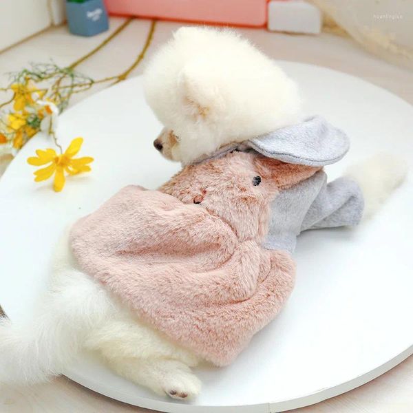 Ropa para perros Lindo mascota Terciopelo Vestido de correa de hombro para Teddy Pomeranian Bichon Boda Falda de cumpleaños Invierno Cálido Felpa