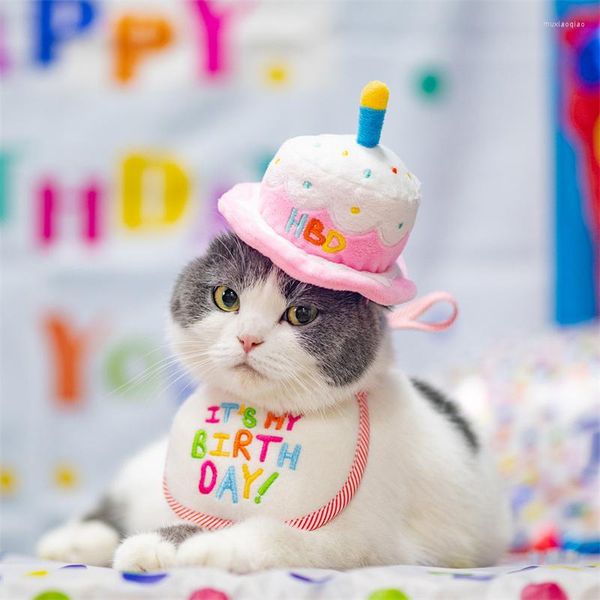 Ropa para perros Cute Pets Bib Cake Shape Cat Birthday Hat Ajustable Cachorro Gatito Conejos Gorras Fiesta Cosplay Disfraz Headwear